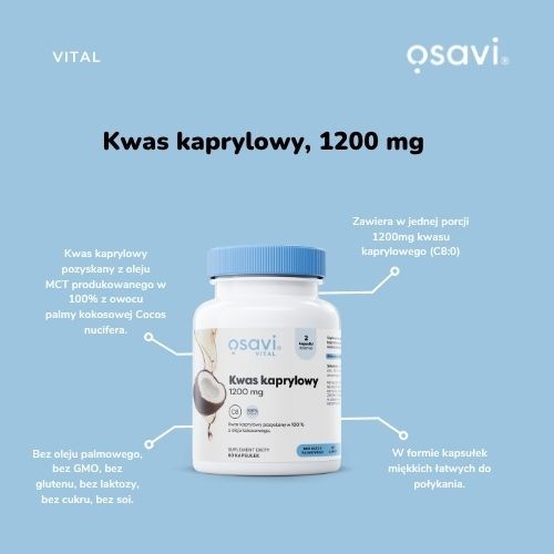 Miniaturka artykułu - #1 OSAVI Vital Kwas kaprylowy 1200mg, 60kaps.