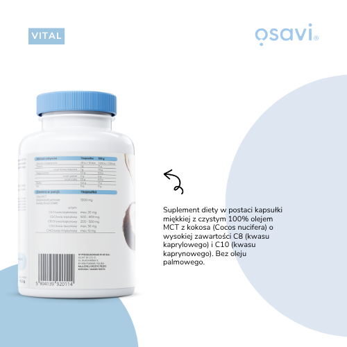 Zdjęcie produktu - 2 Osavi Vital Olej MCT 1000mg, 120 kapsułek miękkich