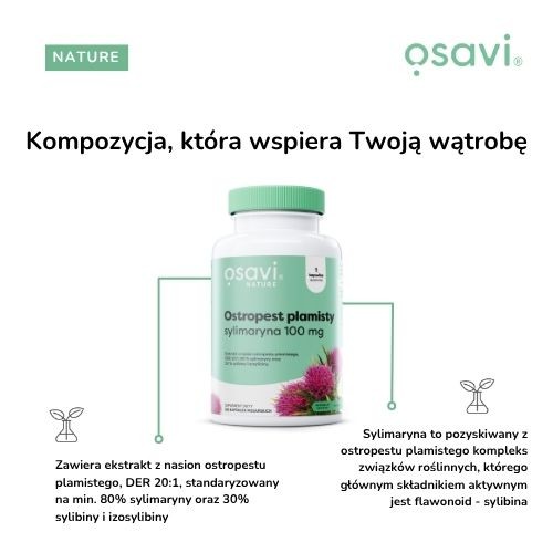 Miniaturka artykułu - #1 OSAVI Ostropest plamisty, sylimaryna 100 mg, 120 kapsułek
