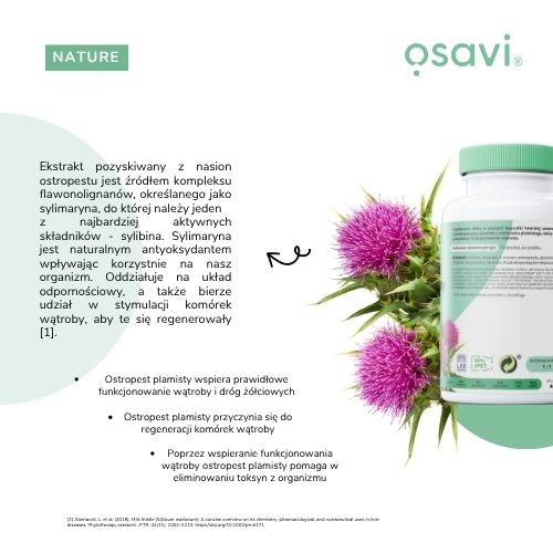 Zdjęcie produktu - 2 OSAVI Ostropest plamisty, sylimaryna 100 mg, 120 kapsułek