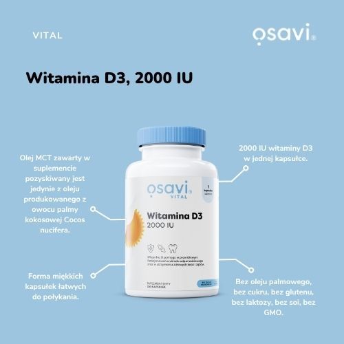 Zdjęcie produktu - 2 OSAVI Vital Witamina D3 2000 j.m., 120 kaps.