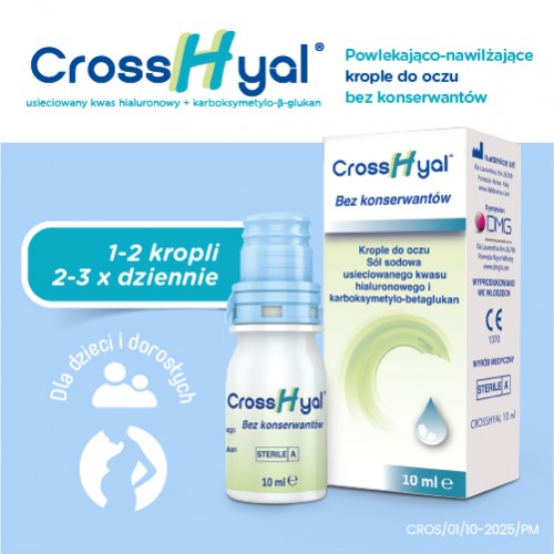 Zdjęcie produktu - 3 CrossHyal Krople do oczu nawilżająco-powlekające, 10ml