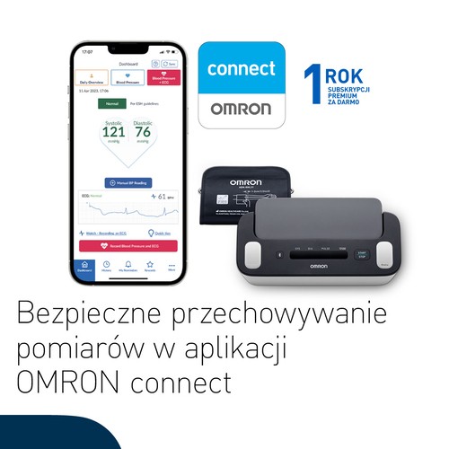 Zdjęcie produktu - 5 OMRON Complete HEM-7530T-E3 Automatyczny ciśnieniomierz naramienny + EKG