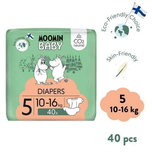 Miniaturka artykułu - #0 MOOMIN BABY Diapers Pieluszki ekologiczne 5 (10-16kg), 40szt.
