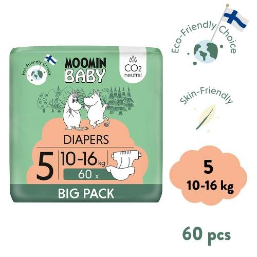 Miniaturka artykułu - #0 MOOMIN BABY Diapers Pieluszki ekologiczne 5 (10-16kg), 60szt.