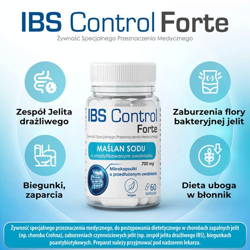 Zdjęcie produktu - 2 DOMOWA APTECZKA IBS Control Forte Maślan Sodu, 60 kapsułek o przedłużonym uwalnianiu