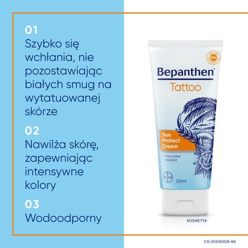 Miniaturka artykułu - #1 Bepanthen Tattoo - Krem przeciwsłoneczny SPF 50+ UVA/UVB, 50ml