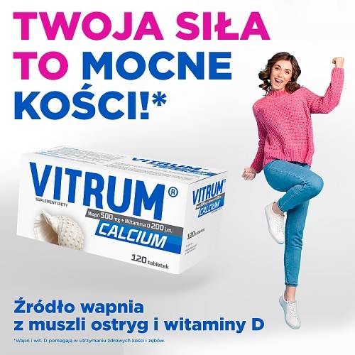 Miniaturka artykułu - #1 Vitrum Calcium Wapń 500mg + Witamina D 200j.m., 60tabl.