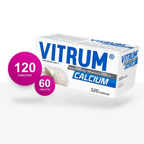 Zdjęcie produktu - 2 Vitrum Calcium Wapń 500mg + Witamina D 200j.m., 60tabl.