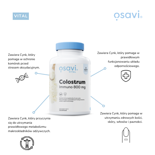 Zdjęcie produktu - 2 OSAVI Colostrum Immuno 800mg, 120 kapsułek