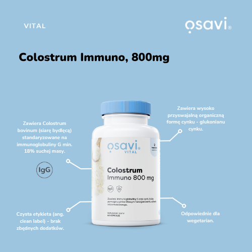 Zdjęcie produktu - 3 OSAVI Colostrum Immuno 800mg, 120 kapsułek
