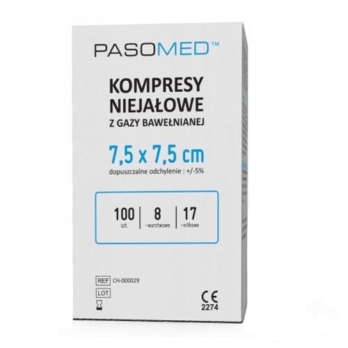 Miniaturka artykułu - #0 PASOMED Kompresy niejałowe 17N 8W 7,5 x 7,5 cm, 100 szt.