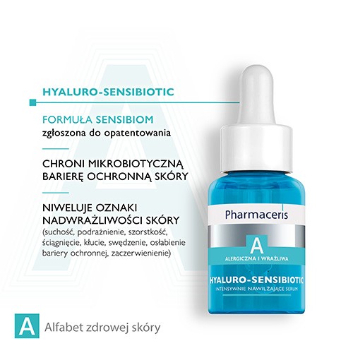 Zdjęcie produktu - 3 PHARMACERIS A HYALURO-SENSIBIOTIC intensywnie nawilżające serum redukujące symptomy sk&oacute;ry wrażliwej, 30ml