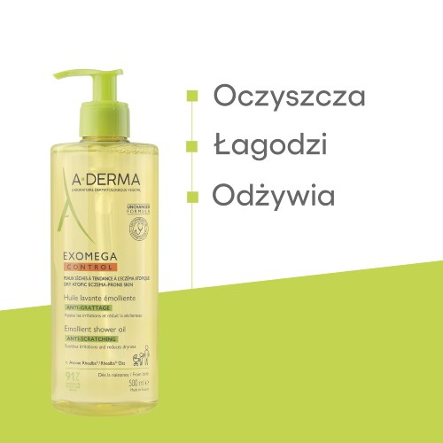 Miniaturka artykułu - #0 A-DERMA EXOMEGA Control Olejek emolient pod prysznic dla dzieci i dorosłych, 500ml
