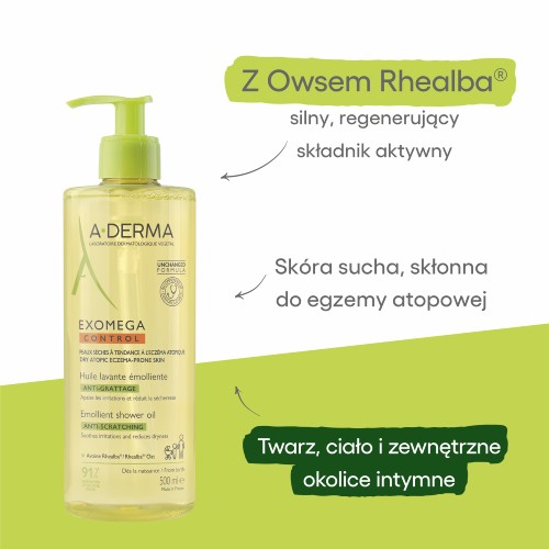 Zdjęcie produktu - 2 A-DERMA EXOMEGA Control Olejek emolient pod prysznic dla dzieci i dorosłych, 500ml