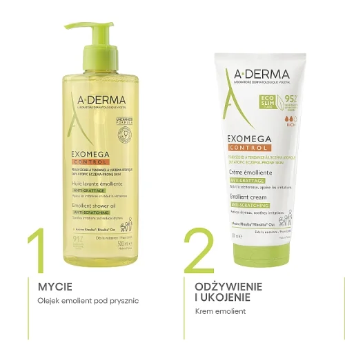 #4 – A-DERMA EXOMEGA Control Olejek emolient pod prysznic dla dzieci i dorosłych, 500ml