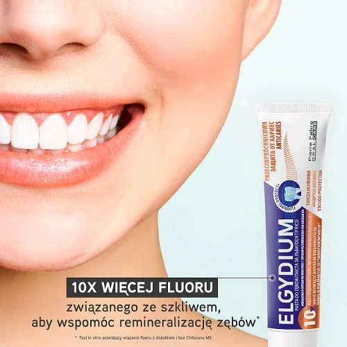 #2 – Elgydium Przeciwpr&oacute;chnicowa pasta do zęb&oacute;w z Kompleksem Fluorinol Protect+, 75 ml