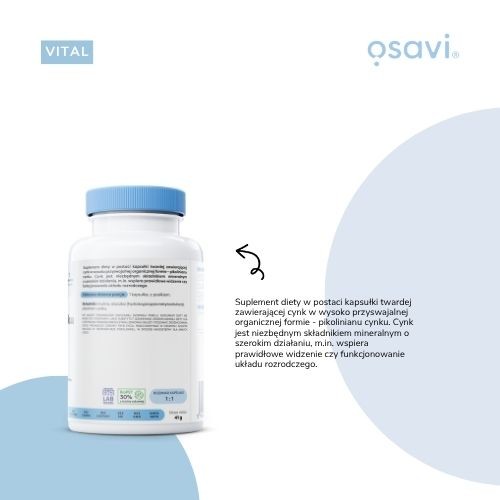 Zdjęcie produktu - 3 OSAVI Vital Pikolinian cynku 50mg cynk, 180 kaps. wegańskich