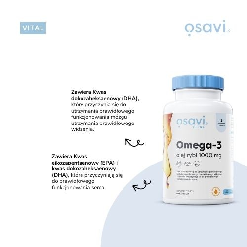 Zdjęcie produktu - 2 OSAVI Vital Omega-3 Olej Rybi 1000 mg, 60 kapsułek