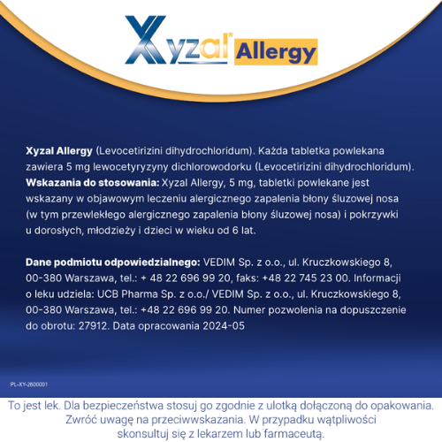 Zdjęcie produktu - 5 Xyzal Allergy 5 mg, 10 tabletek powlekanych