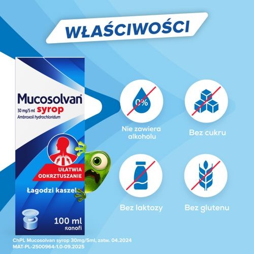Zdjęcie produktu - 3 MUCOSOLVAN Syrop na kaszel, 100ml - ułatwia odkrztuszanie i łagodzi kaszel