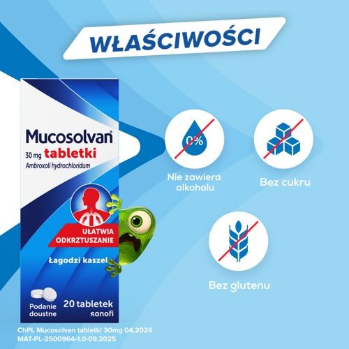 Zdjęcie produktu - 3 MUCOSOLVAN 30 mg - 20 tabletek - tabletki na kaszel mokry