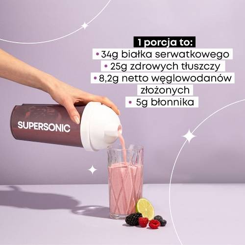Miniaturka artykułu - #1 SUPERSONIC Keto Meal Pełnowartościowy posiłek Owoce leśne z limonką - bez laktozy, 80 g 