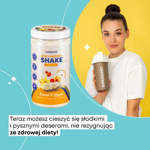 Zdjęcie produktu - 2 SUPERSONIC Shake proteinowy z kolagenem Karmel i Śmietanka - bez laktozy, 560g