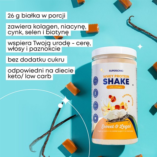 Zdjęcie produktu - 4 SUPERSONIC Shake proteinowy z kolagenem Karmel i Śmietanka - bez laktozy, 560g