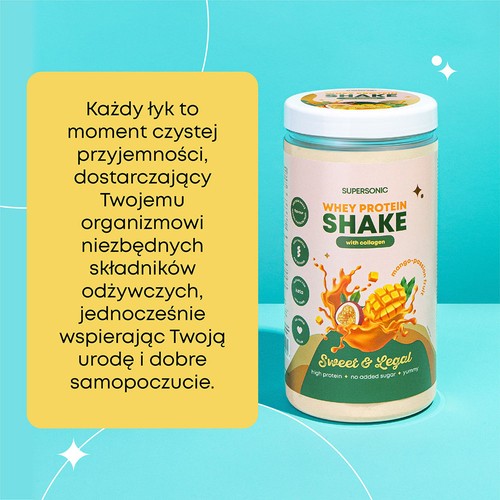 Miniaturka artykułu - #0 SUPERSONIC Shake proteinowy z kolagenem Mango Marakuja, 560g