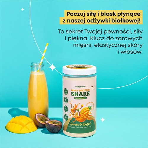 Miniaturka artykułu - #1 SUPERSONIC Shake proteinowy z kolagenem Mango Marakuja, 560g