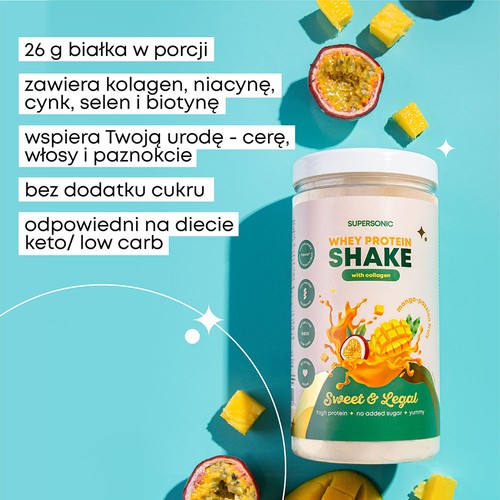 Zdjęcie produktu - 3 SUPERSONIC Shake proteinowy z kolagenem Mango Marakuja, 560g