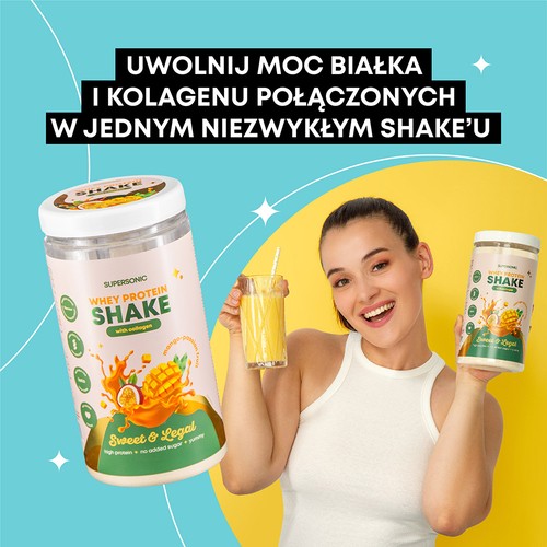 Zdjęcie produktu - 4 SUPERSONIC Shake proteinowy z kolagenem Mango Marakuja, 560g