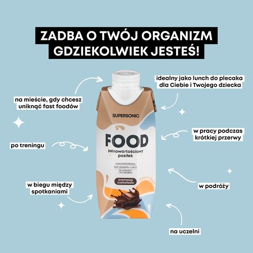 Miniaturka artykułu - #1 SUPERSONIC Food Ready To Drink Pełnowartościowy posiłek wysokobiałkowy o smaku czekoladowym, 330 ml