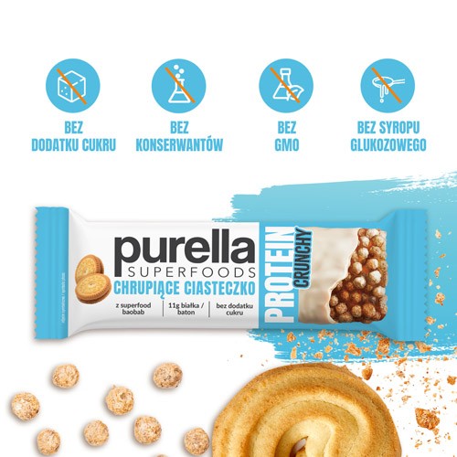 Miniaturka artykułu - #1 PURELLA Protein Bar Baton proteinowy chrupiące ciasteczko, 45g