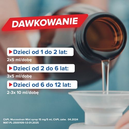 Zdjęcie produktu - 4 MUCOSOLVAN mini 15mg/5ml Syrop, 100ml - syrop dla dzieci na kaszel