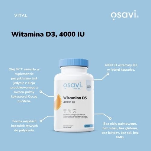Zdjęcie produktu - 2 OSAVI Vital Witamina D3 4000IU, 120 kapsułek miękkich