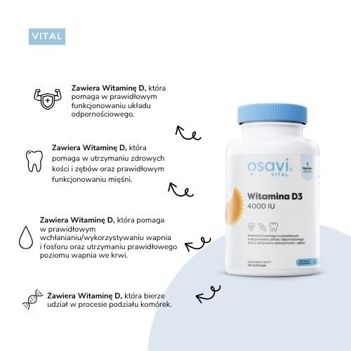 Zdjęcie produktu - 3 OSAVI Vital Witamina D3 4000IU, 120 kapsułek miękkich