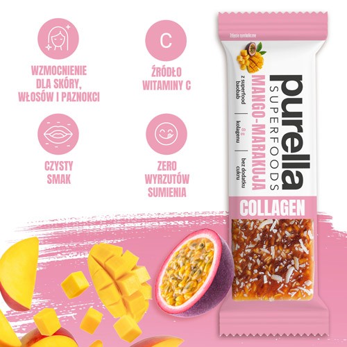 Zdjęcie produktu - 2 PURELLA Collagen Bar Baton kolagenowy Mango-Marakuja bez dodatku cukru, 40g