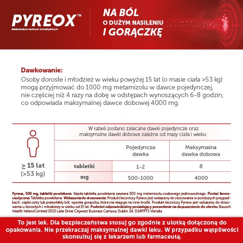 Zdjęcie produktu - 4 PYREOX 500 mg, 12 tabletek powlekanych