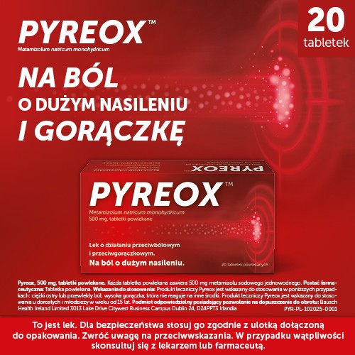 Zdjęcie produktu - 0 PYREOX 500 mg, 20 tabletek powlekanych