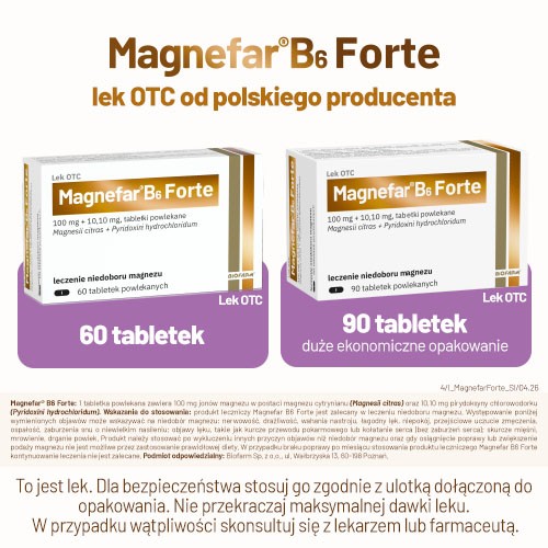 Zdjęcie produktu - 6 Magnefar B6 Forte, 90 tabletek