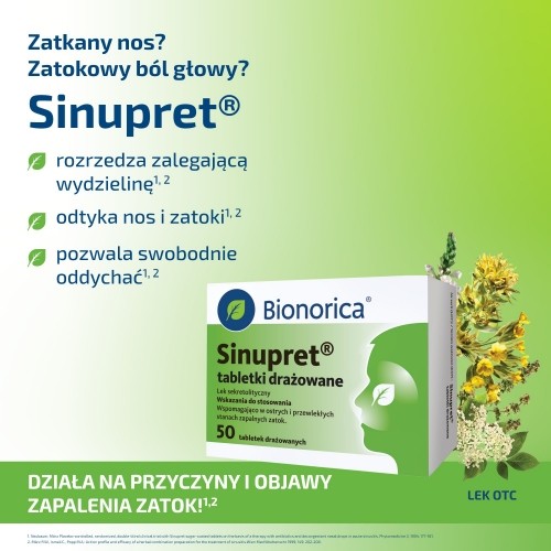 Miniaturka artykułu - #0 SINUPRET - 50 drażetek -  wspomagająco w ostrych i przewlekłych stanach zapalnych zatok