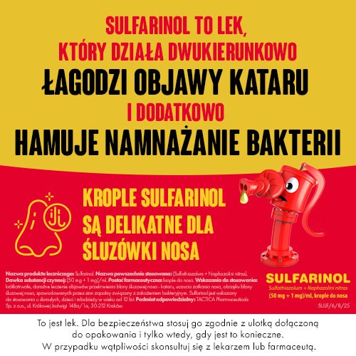 Zdjęcie produktu - 2 Sulfarinol Krople do nosa, 20 ml - lek stosowany w leczeniu kataru, uczucia zatkania nosa i obrzęku błony śluzowej nosa