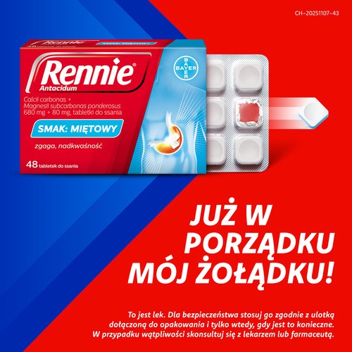 Miniaturka artykułu - #1 Rennie Antacidum o smaku miętowym, 48 tabletek 