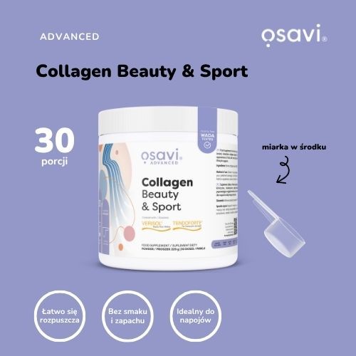 Miniaturka artykułu - #0 OSAVI Collagen Beauty & Sport by Magda Linette Kolagen proszek, 225g