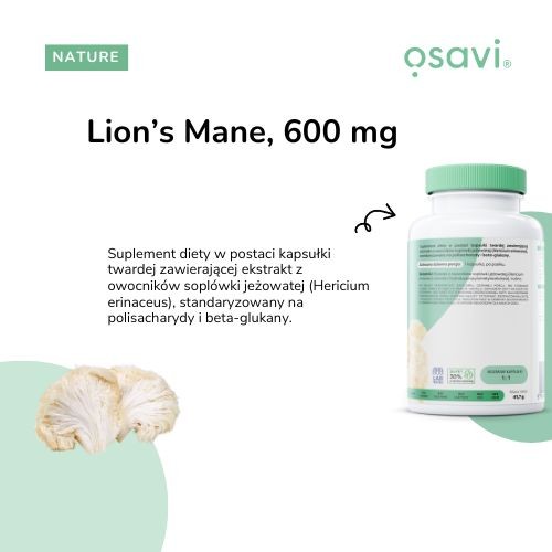 Miniaturka artykułu - #1 OSAVI Lion&rsquo;s Mane 600 mg, 120 kaps.