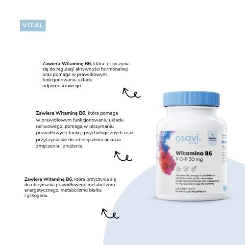 Zdjęcie produktu - 2 OSAVI Witamina B6 P-5-P 30 mg, 60 kaps.
