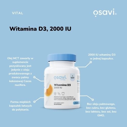 Zdjęcie produktu - 2 OSAVI Witamina D3 2000 IU, 60 kaps.