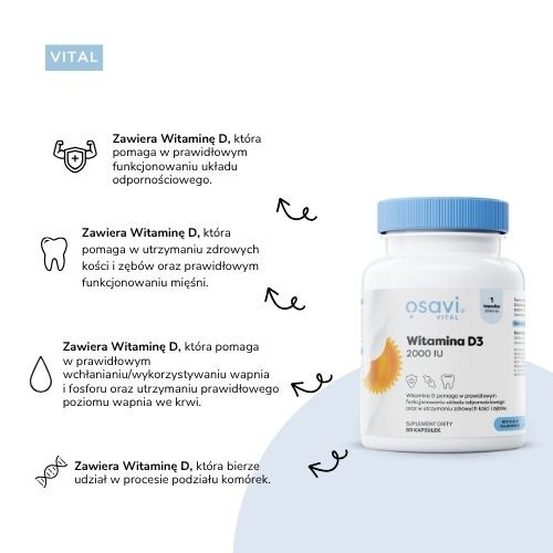 Zdjęcie produktu - 3 OSAVI Witamina D3 2000 IU, 60 kaps.